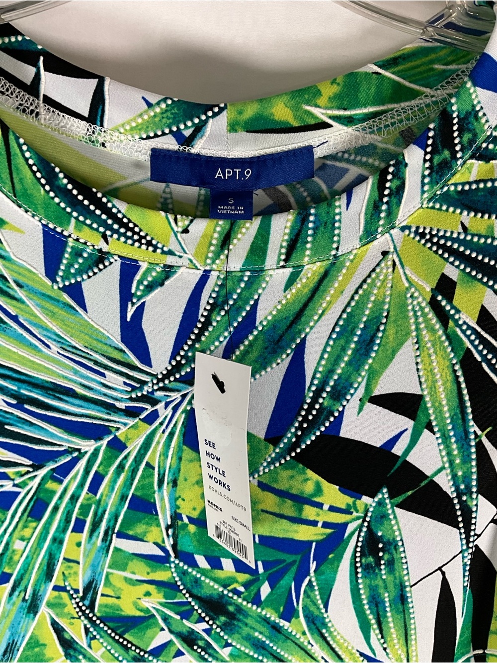 Apt. 9 Dress Size S Tropical Leaf Print Shift Dress - Green, Blue & White - Picture 6 of 8
